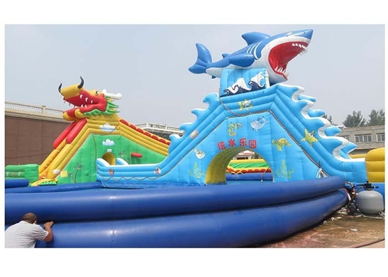 Китай дракон брезента PVC 0.9MM большой/парк воды акулы раздувной с большим голубым плавательным бассеином завод